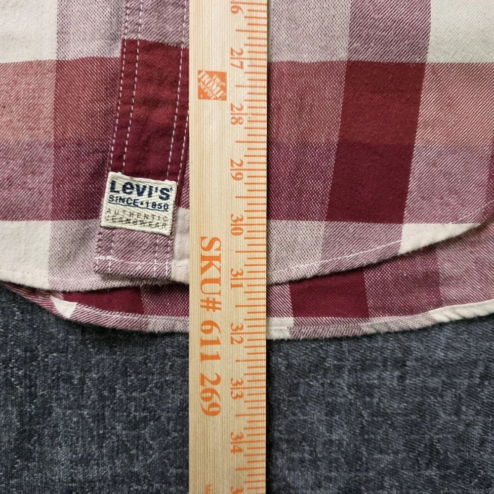 Levis Flannel Shirt Mens Large Red Plaid Double Pocket Camp Hiking Outdoor L